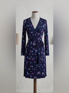 Banana Republic Black Floral Wrap Dress with Pink & Blue Accents